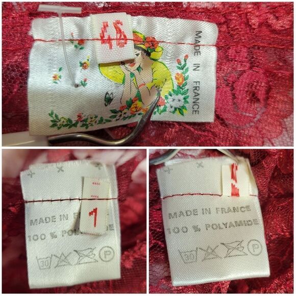 French Cherry Red See Through Lace Coquette Girl Long Sleeves Top Jacket - Picture 12 of 15